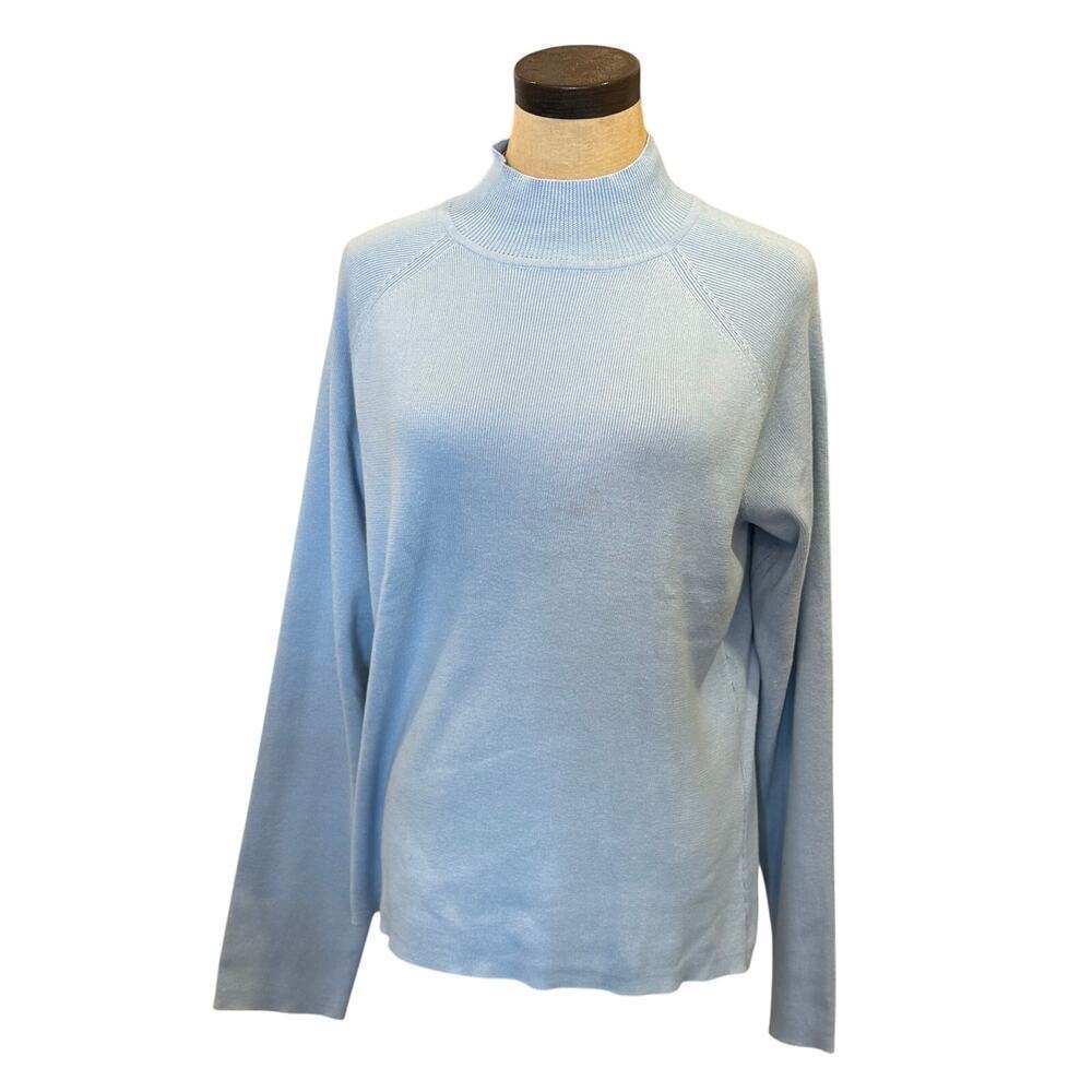 Vtg CASUAL CORNER Light Blue Mock Neck Cotton Sweater size XL
